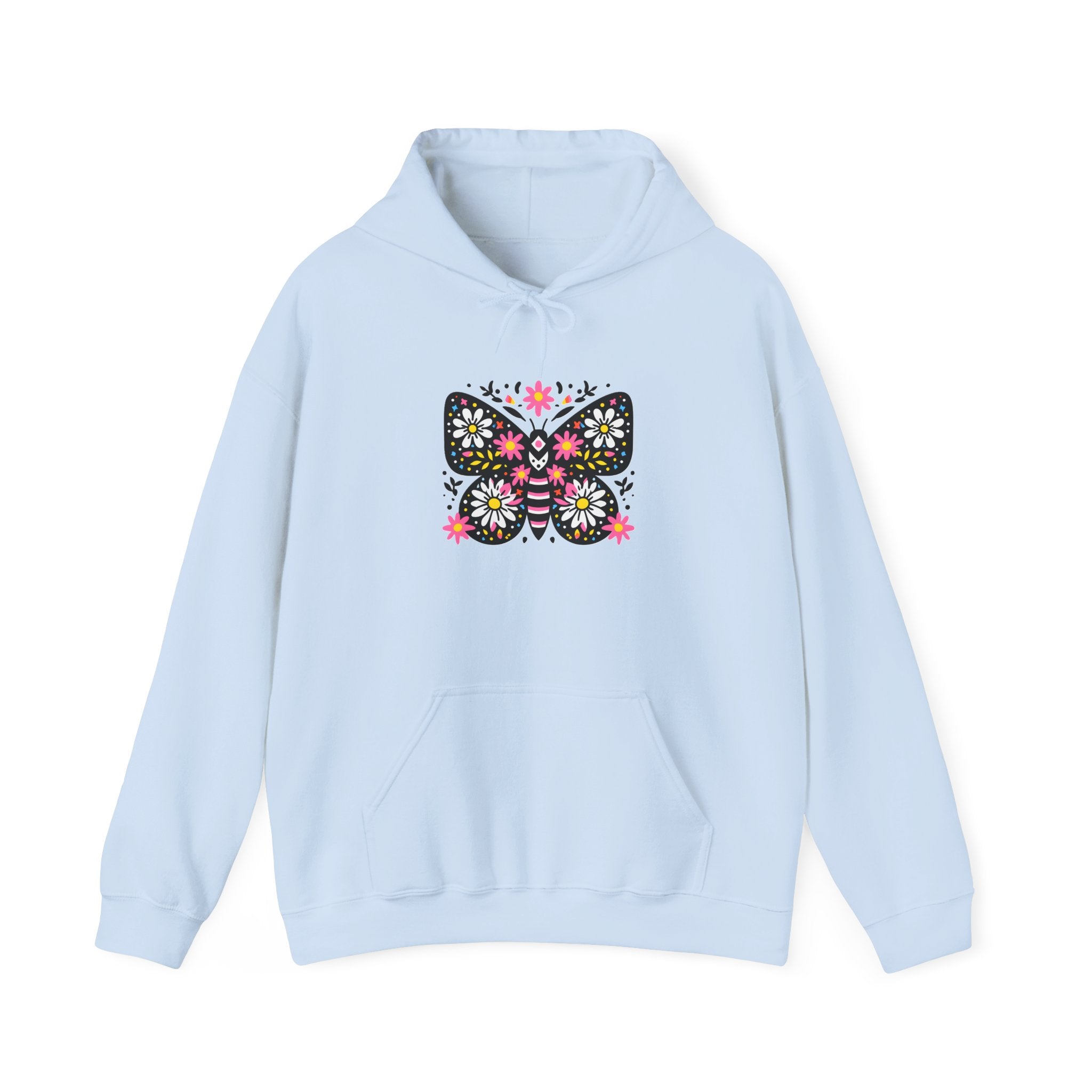 Floral Folk Art Butterfly Hoodie — Colorful Boho Sweatshirt