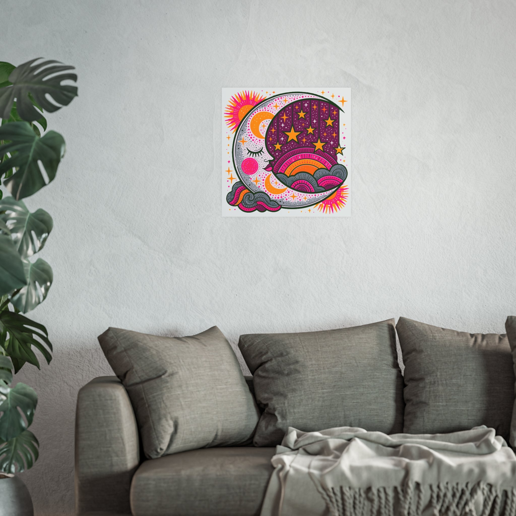 Retro Celestial Moon Stars Poster | Satin & Archival Matte Poster