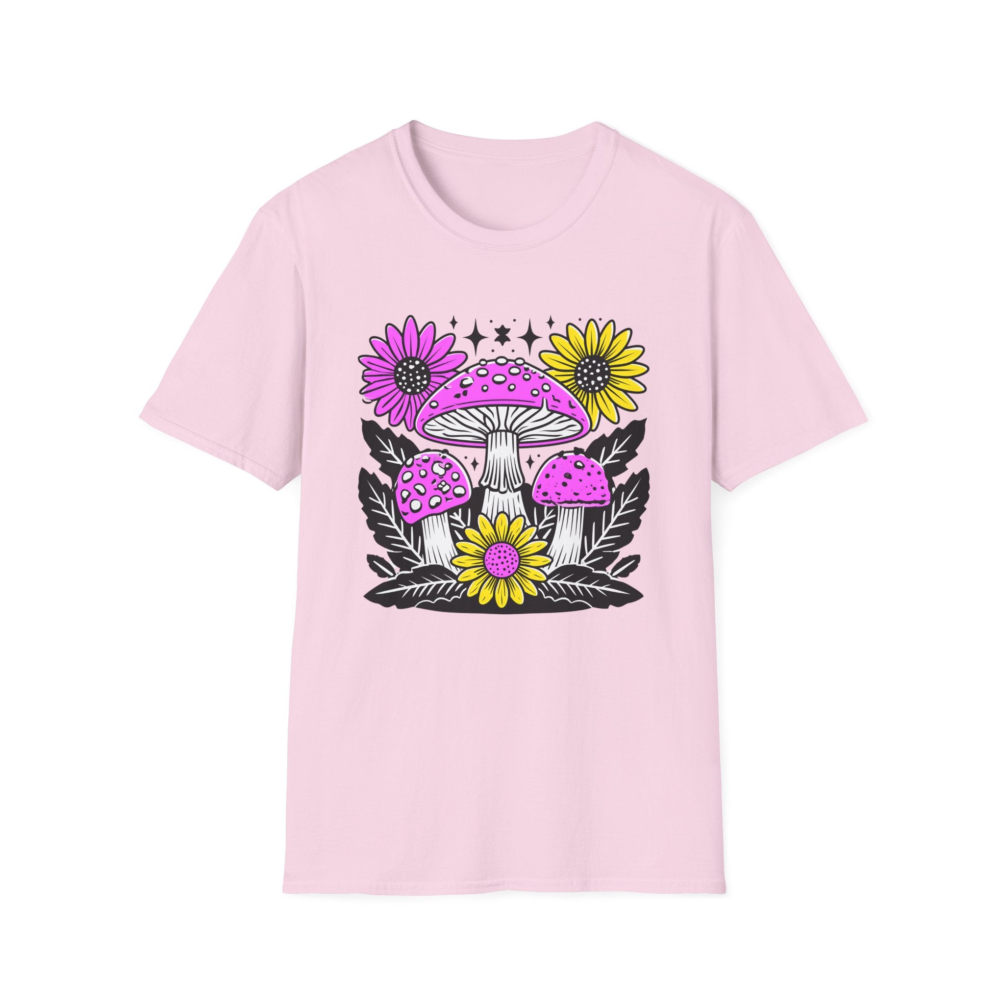 Pink Psychedelic Mushroom T-Shirt | Sunflower Graphic, Retro Mushroom Art
