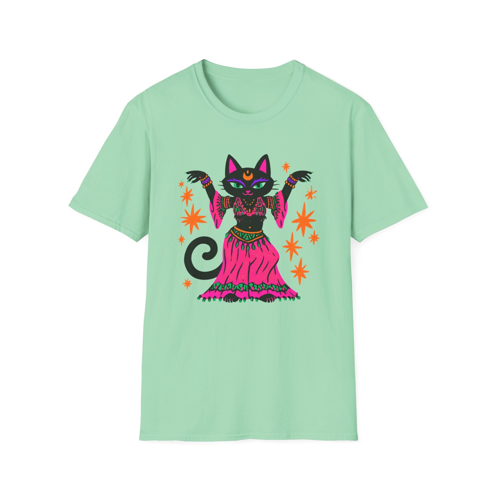 Gypsy Black Cat Mystic Belly Dance T-Shirt | Magical Cat Illustration
