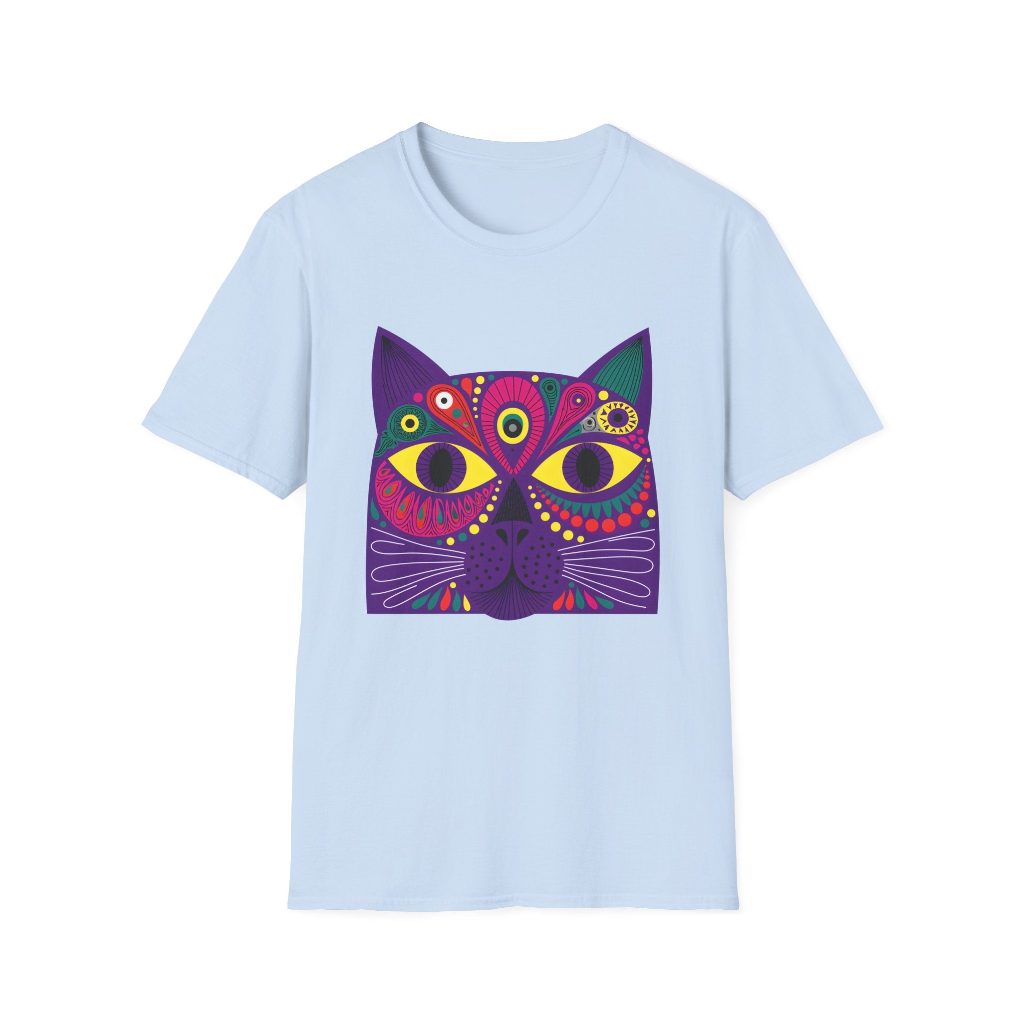 Psychedelic Colorful Cat Face T-Shirt | Vibrant Boho Cat Tee