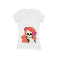 Floral Skull Woman V-Neck Tee | Day of the Dead Rose Skull T-Shirt