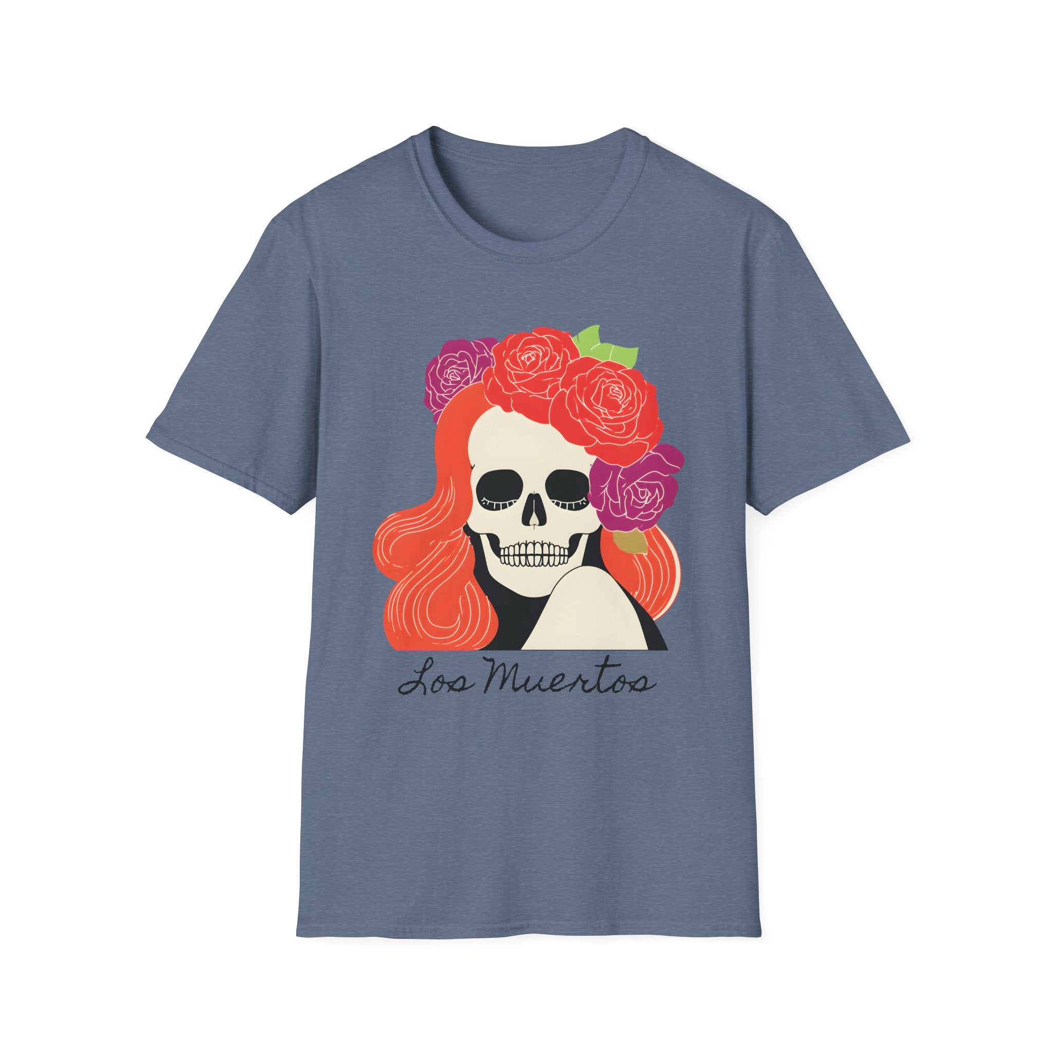Los Muertos Floral Skull with Flower Crown T-Shirt | La Catrina Art