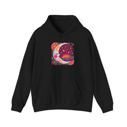 Celestial Dream Moon Hoodie – Vintage Psychedelic Stars & Clouds Sweatshirt