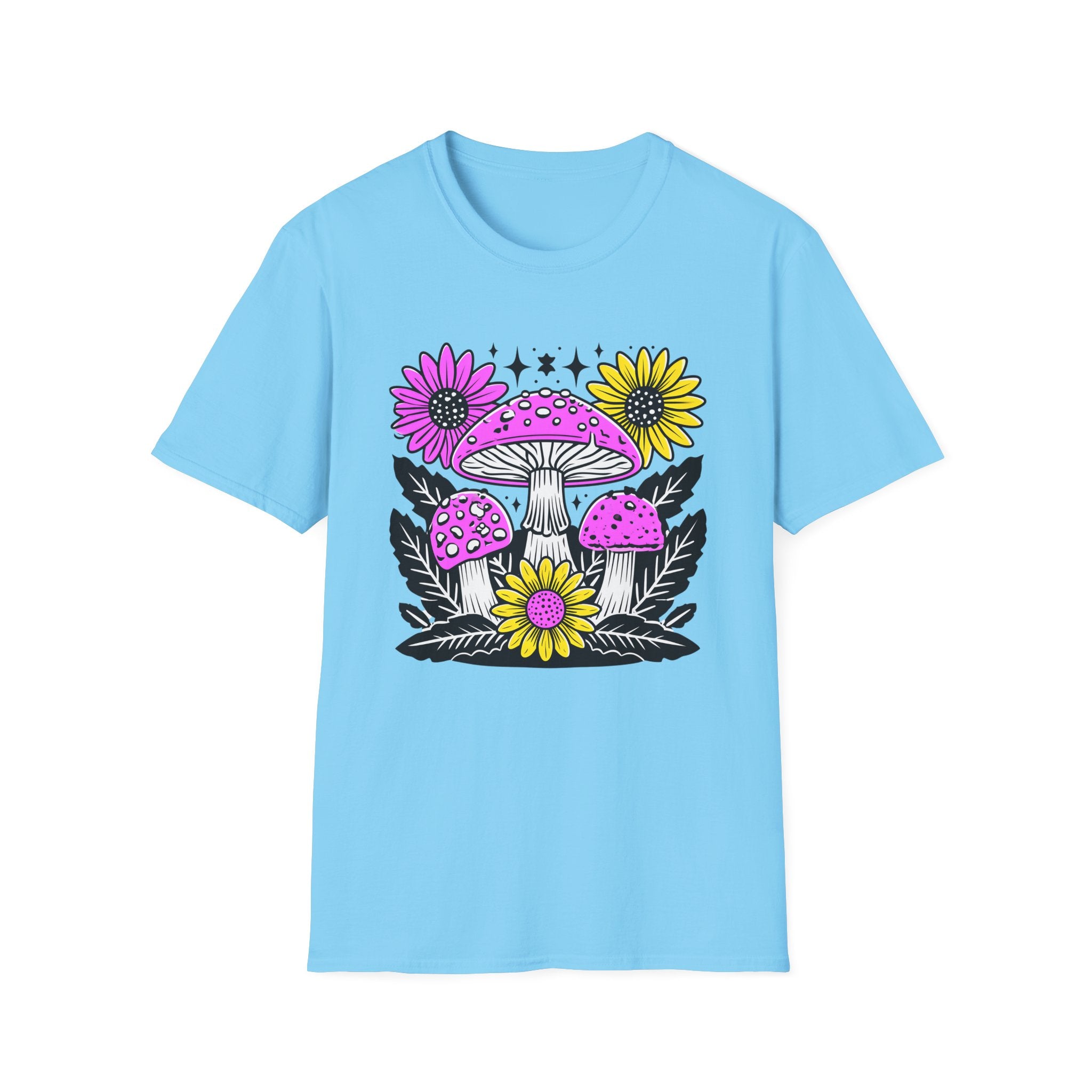 Pink Psychedelic Mushroom T-Shirt | Sunflower Graphic, Retro Mushroom Art