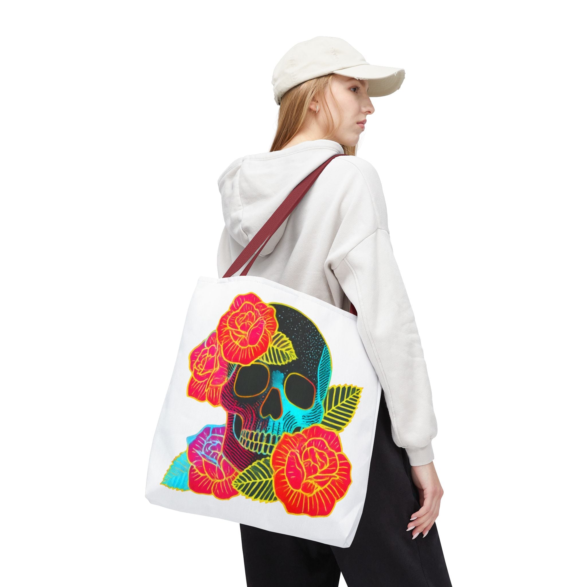 Neon Floral Skull tote bag | Day of the Dead skull tote