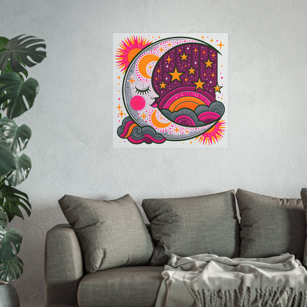 Retro Celestial Moon Stars Poster | Satin & Archival Matte Poster