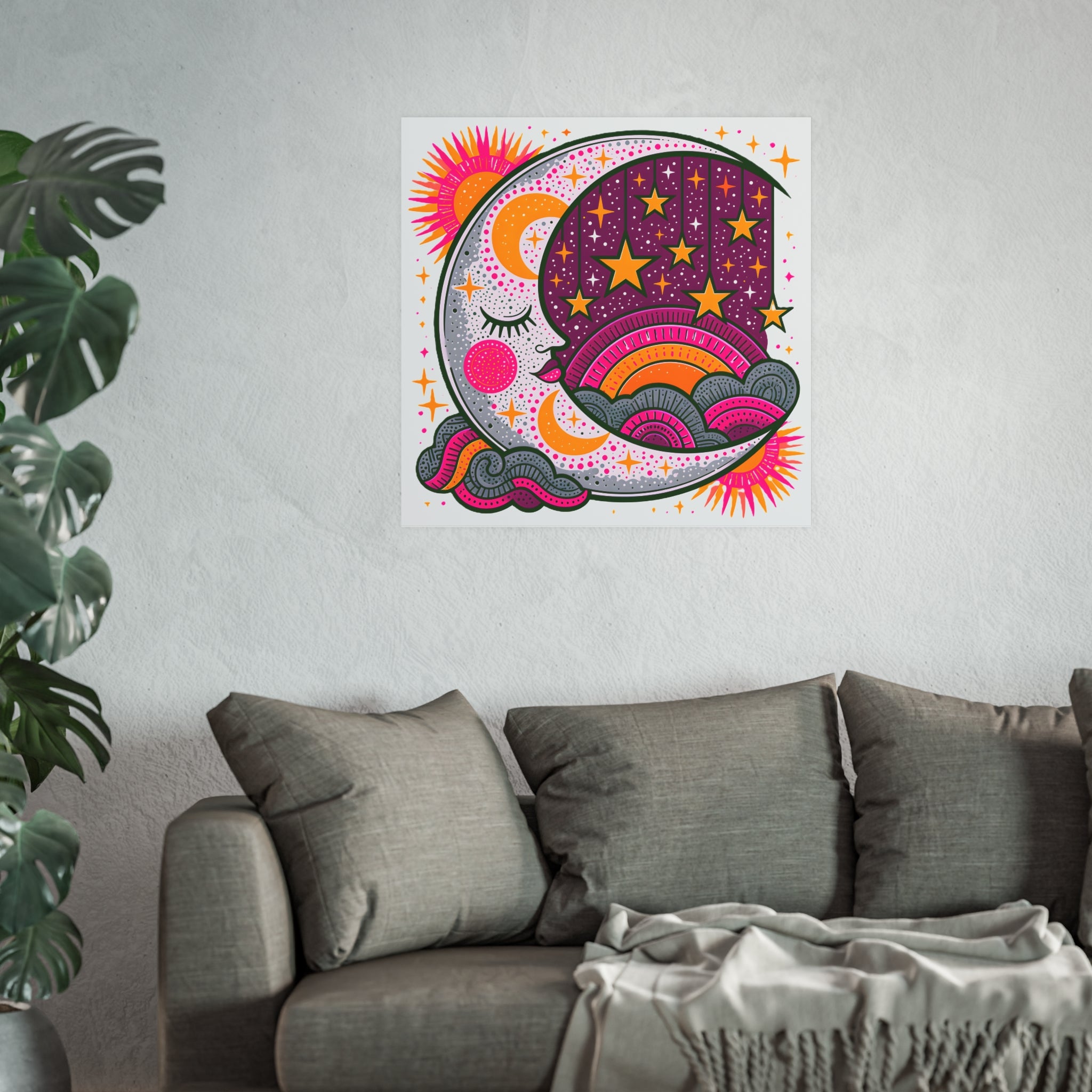 Retro Celestial Moon Stars Poster | Satin & Archival Matte Poster