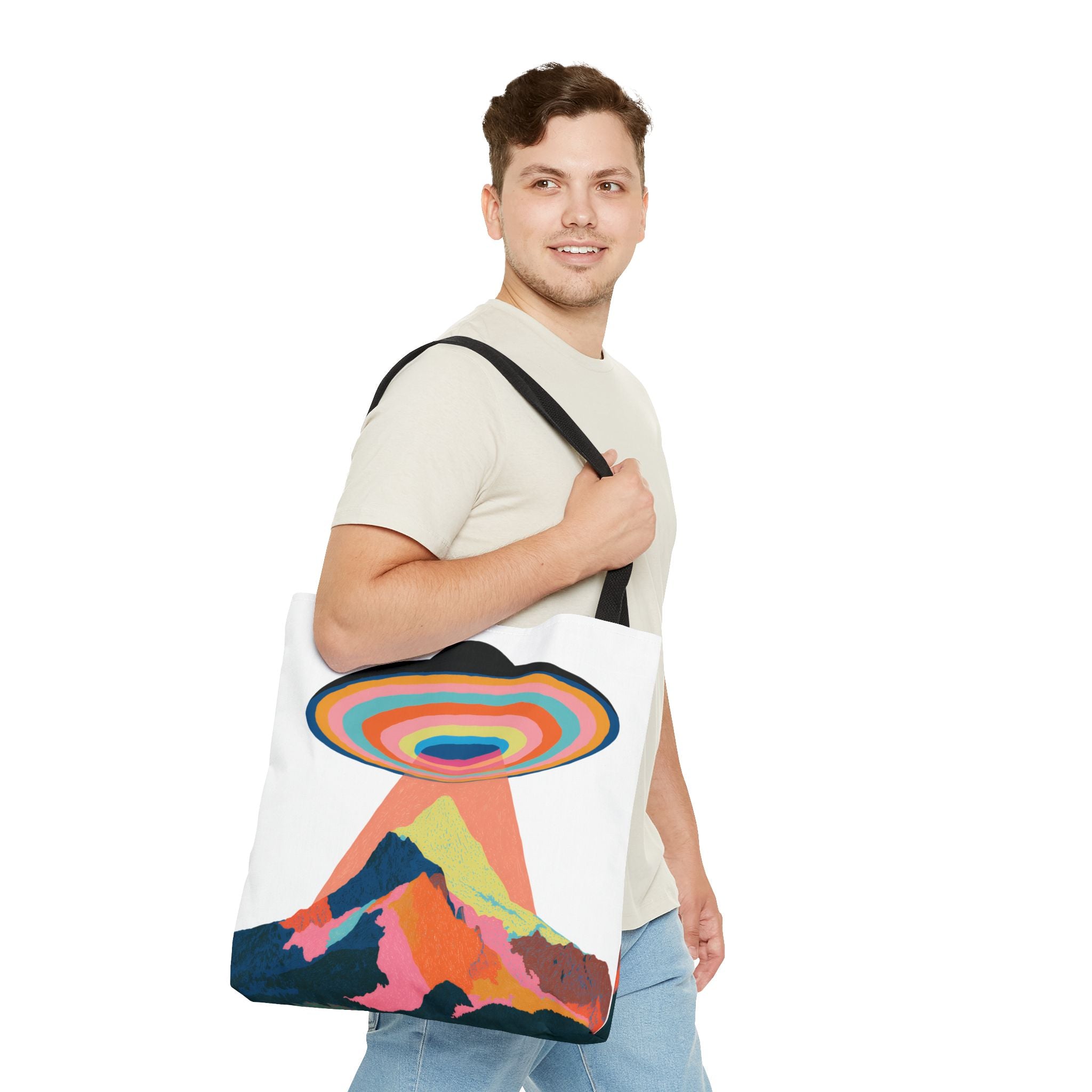 Retro Rainbow UFO Abduction Tote