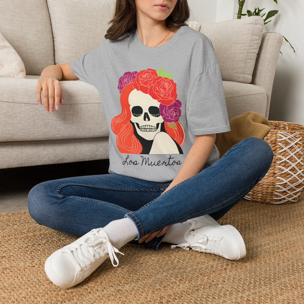 Los Muertos Floral Skull with Flower Crown T-Shirt | La Catrina Art