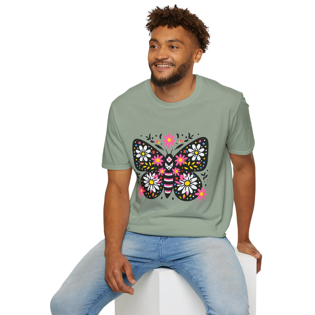 Floral Folk Art Butterfly T-Shirt | Daisy & Pink Flower Design