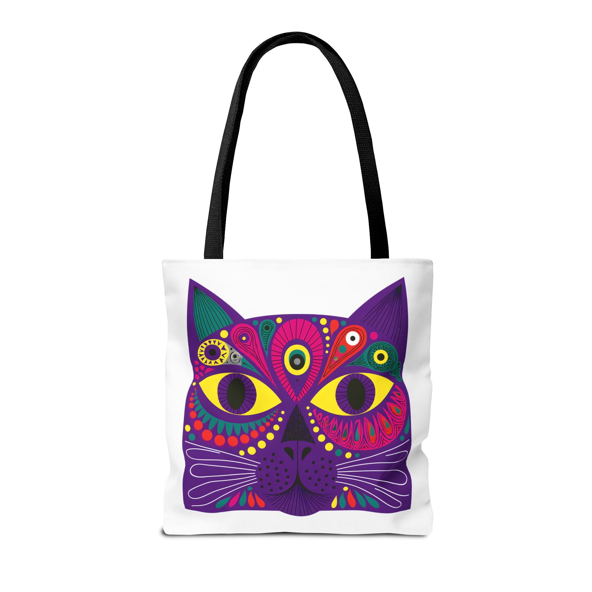 Psychedelic Purple Cat Tote Bag | Colorful Boho Animal Face