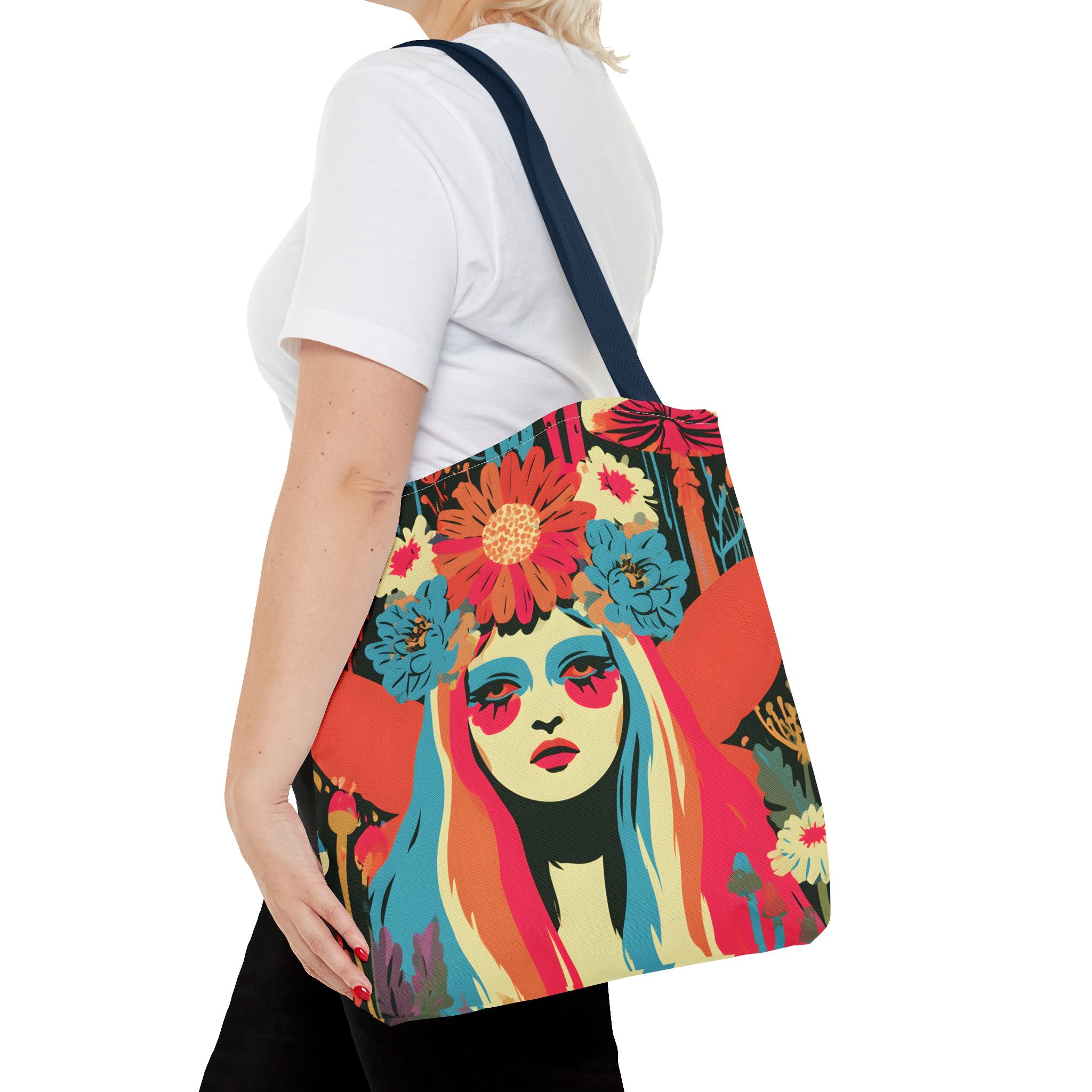 Psychedelic Floral Crown Fairy Portrait Tote