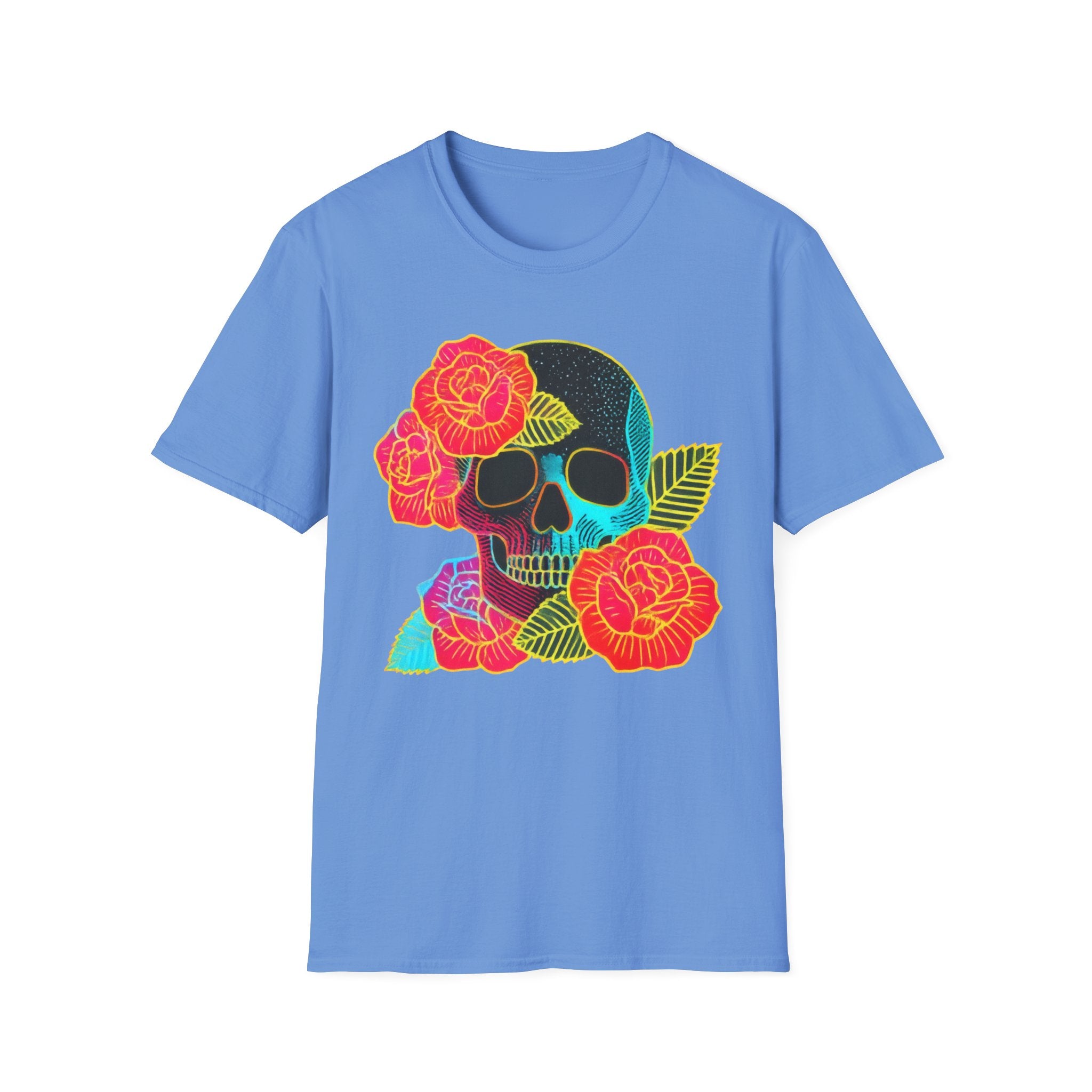 Neon Skull with Roses T-Shirt | Floral Skull Tee
