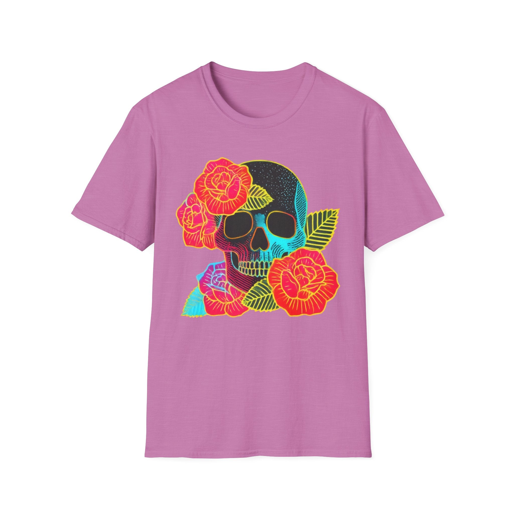 Neon Skull with Roses T-Shirt | Floral Skull Tee