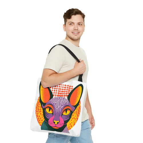 Colorful Pop Art Sphynx Cat Tote Bag | Vibrant Retro Cat Illustration