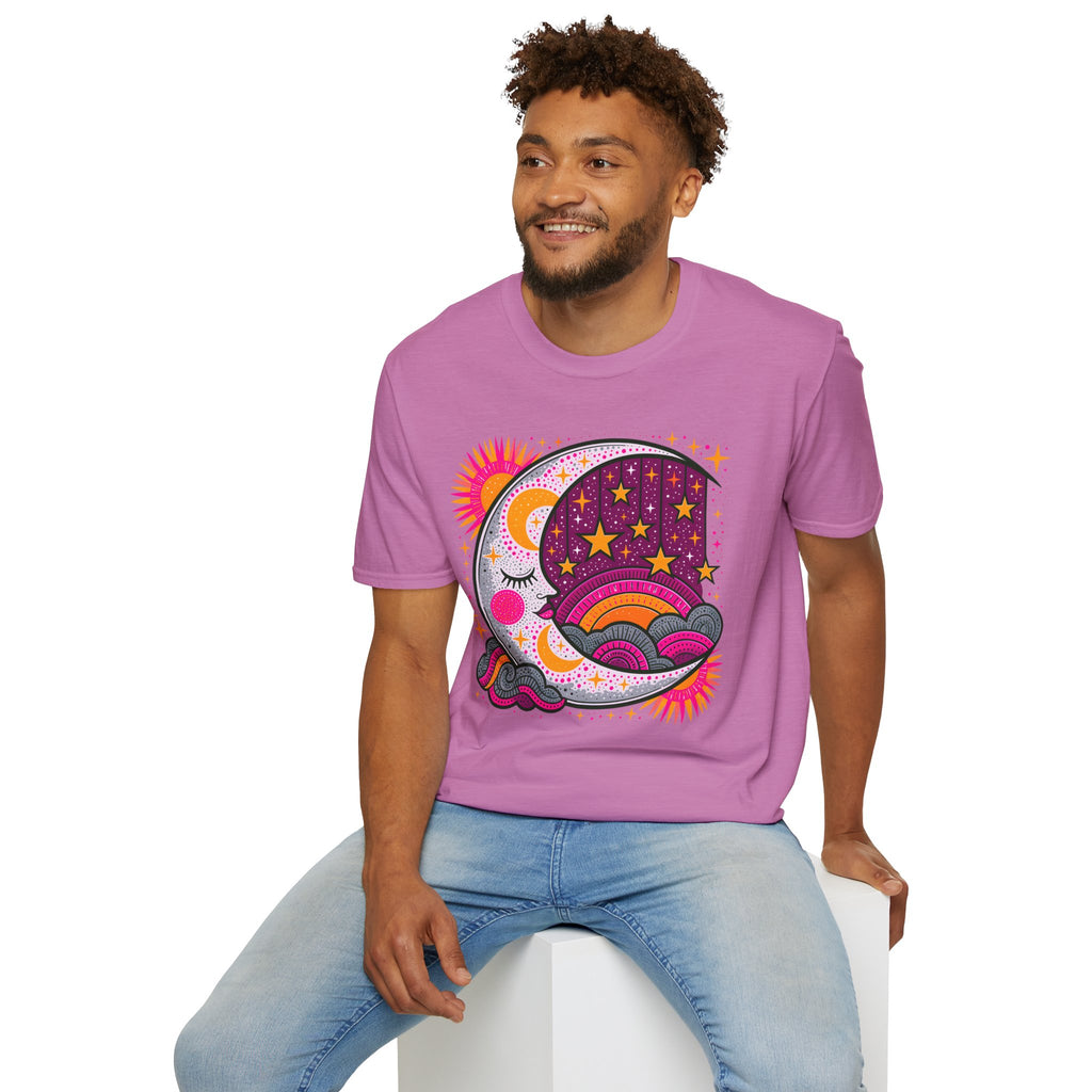 Celestial Sun Moon Rainbow T-Shirt | Retro Stars Boho Tee