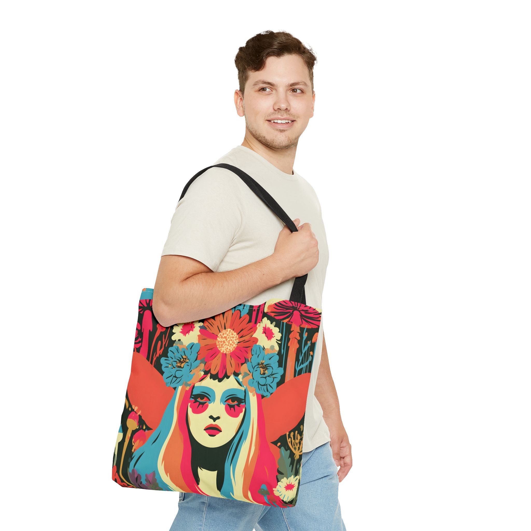 Psychedelic Floral Crown Fairy Portrait Tote