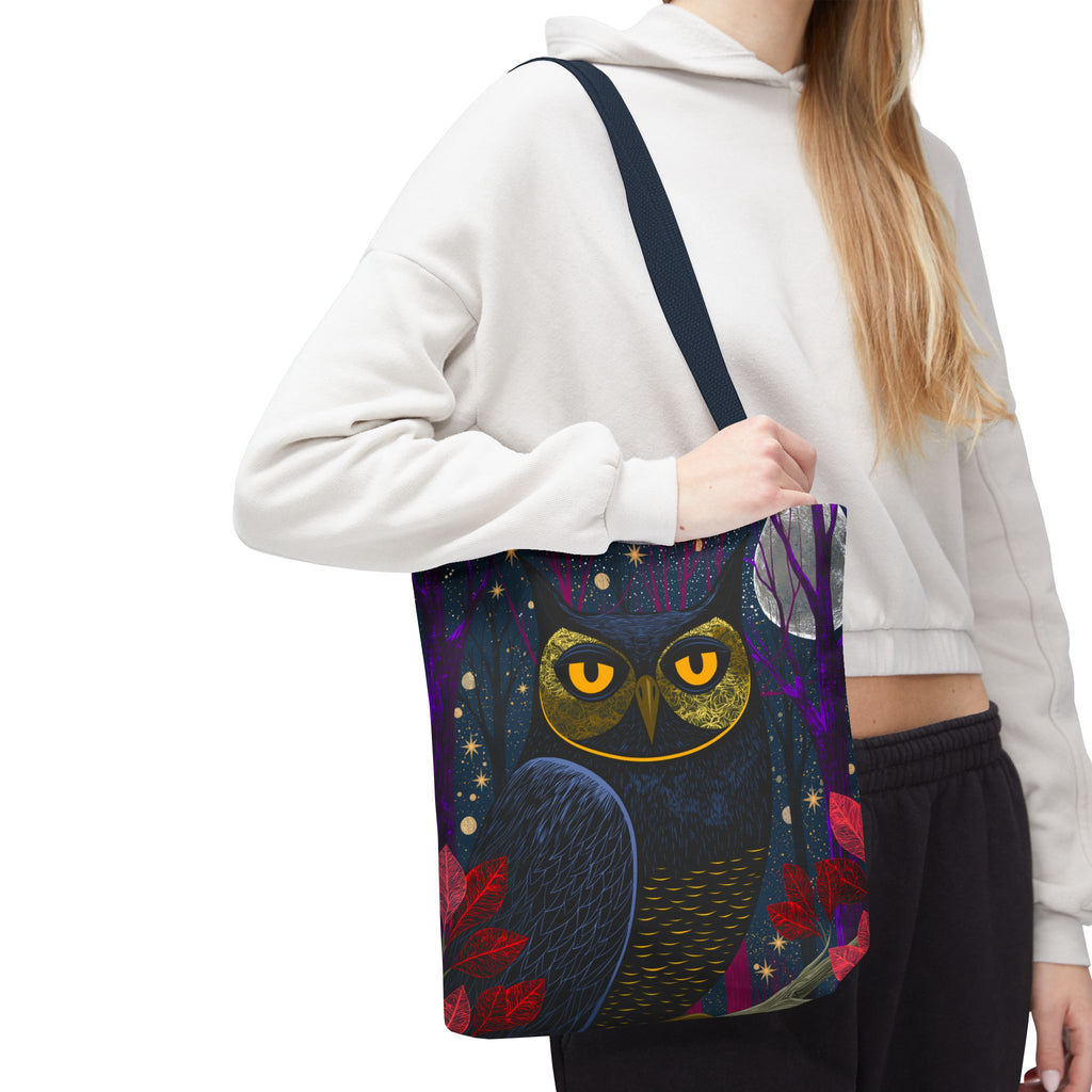 Midnight Owl Tote Bag | Night Forest Illustration, Moonlit Leaves