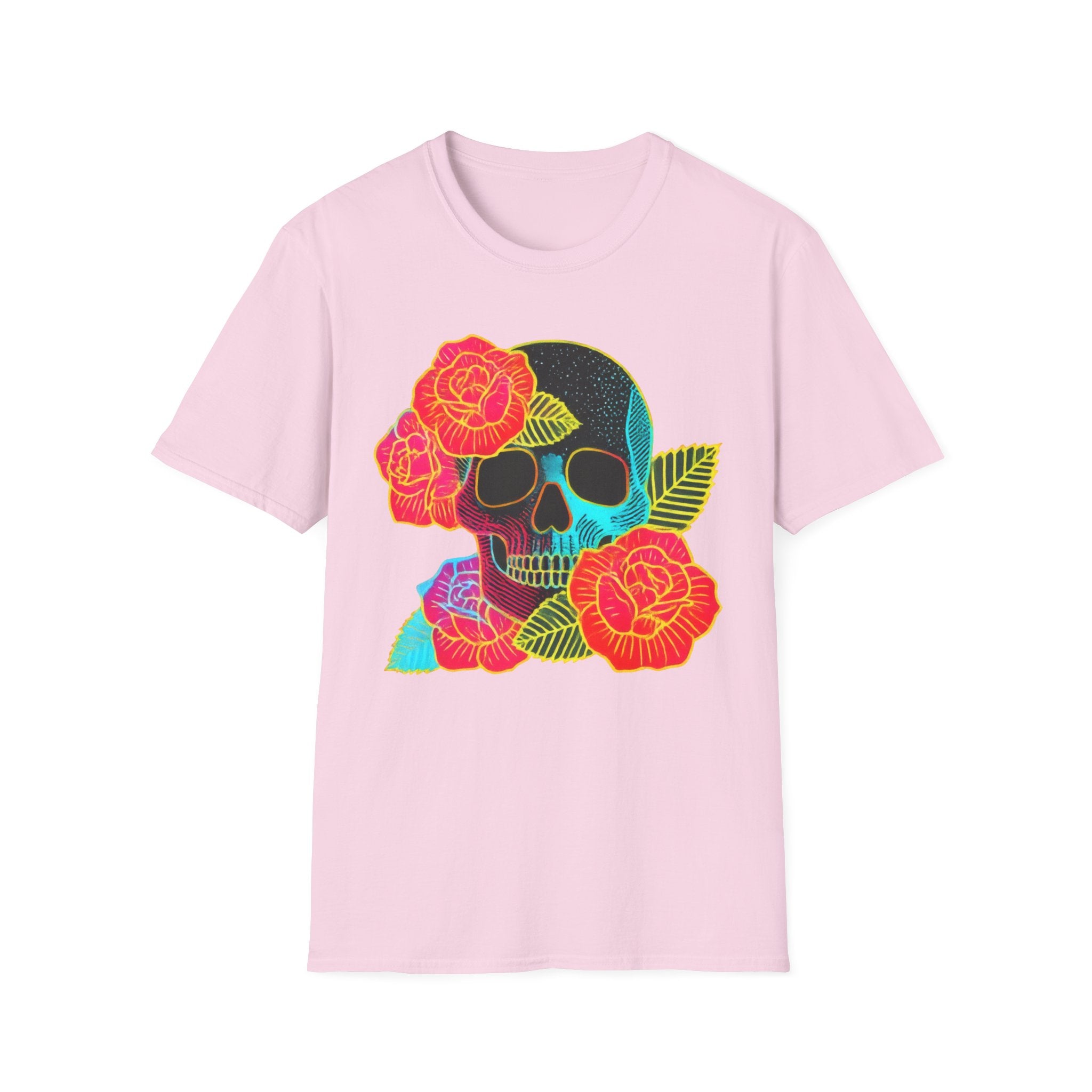 Neon Skull with Roses T-Shirt | Floral Skull Tee