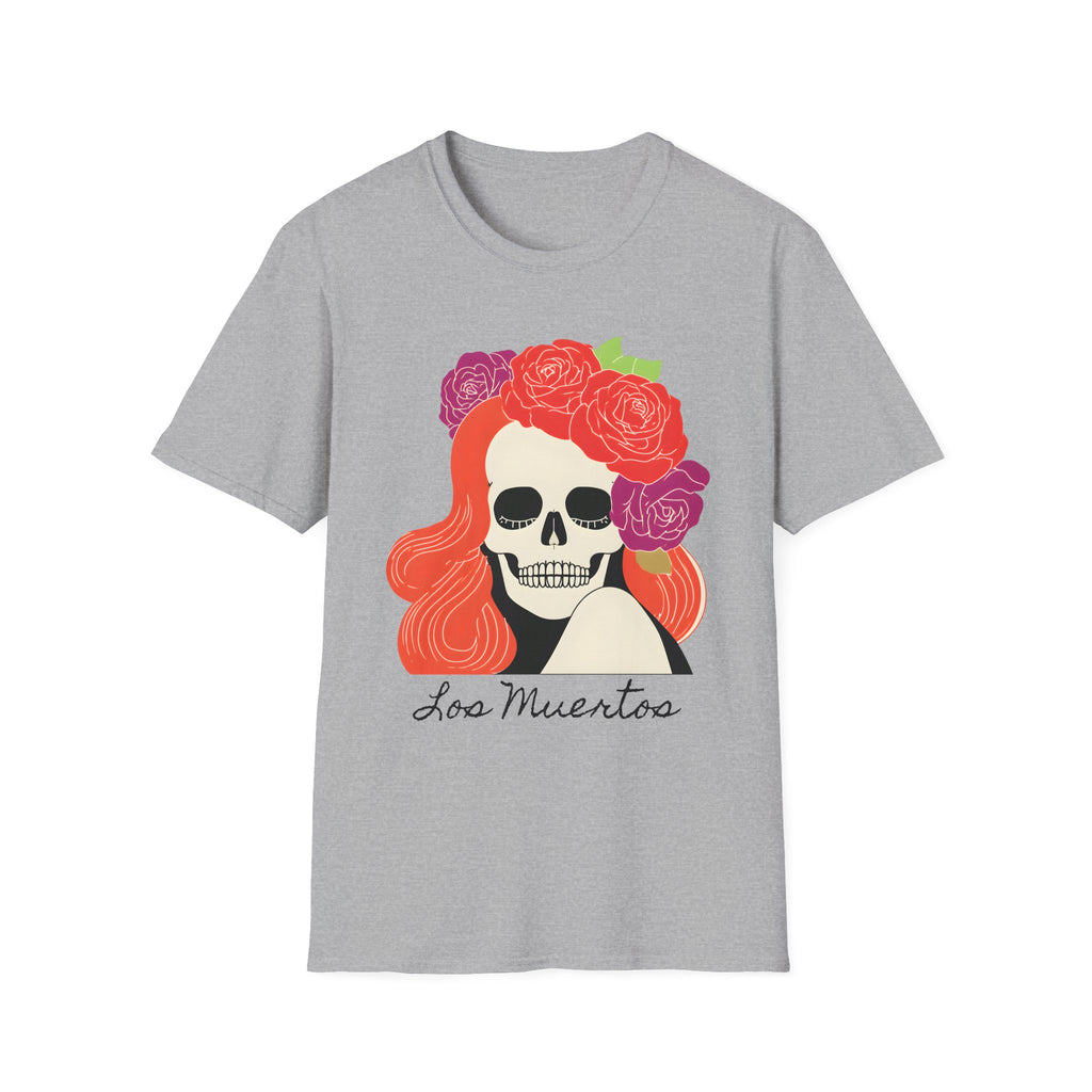 Los Muertos Floral Skull with Flower Crown T-Shirt | La Catrina Art