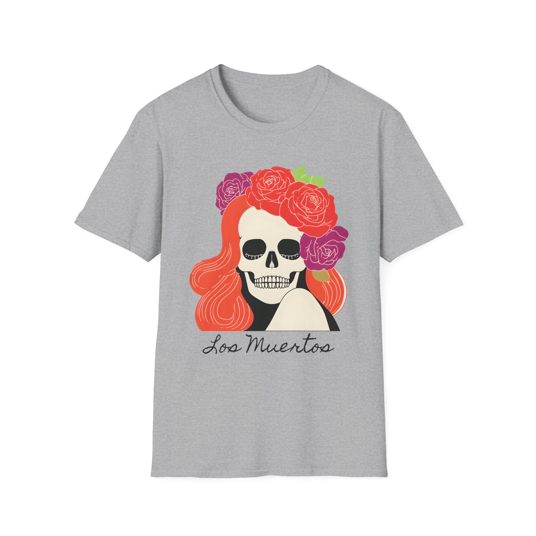 Los Muertos Floral Skull with Flower Crown T-Shirt | La Catrina Art