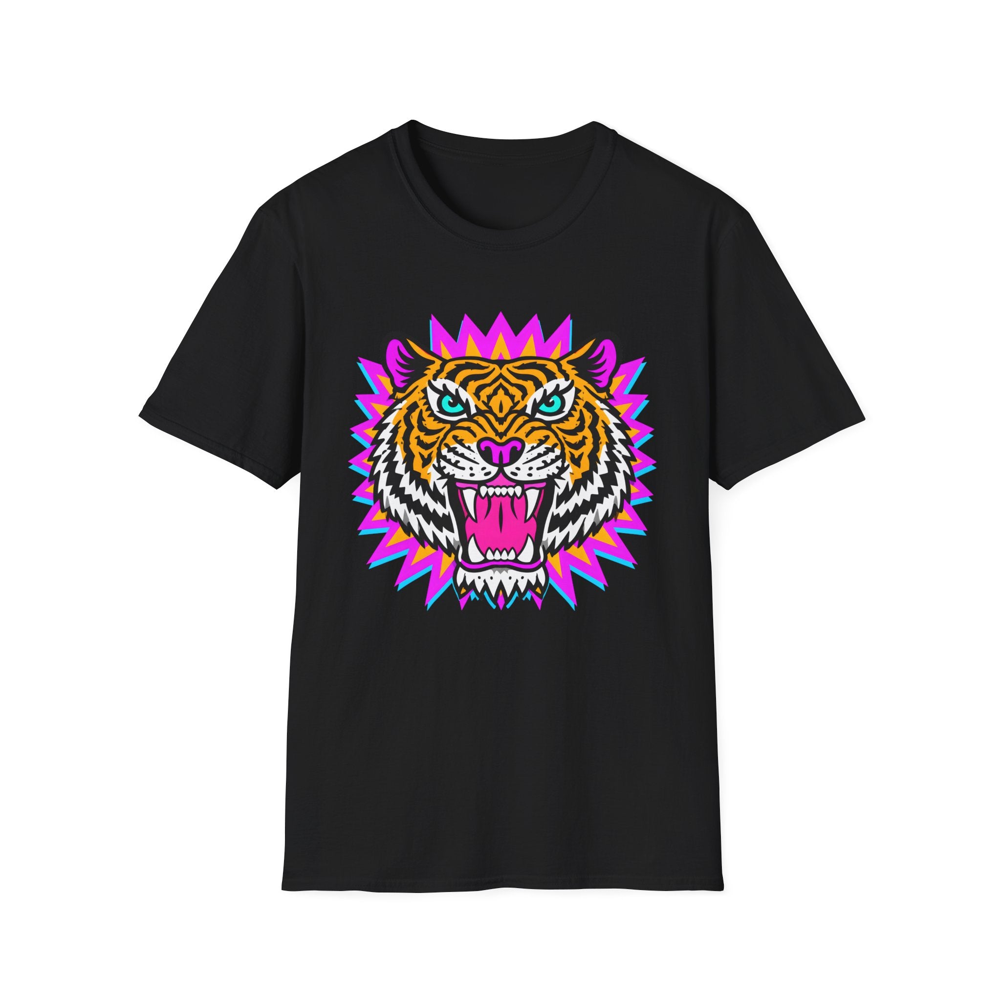 Neon Pop Tiger Head T-Shirt | Retro Tribal Cat Tee