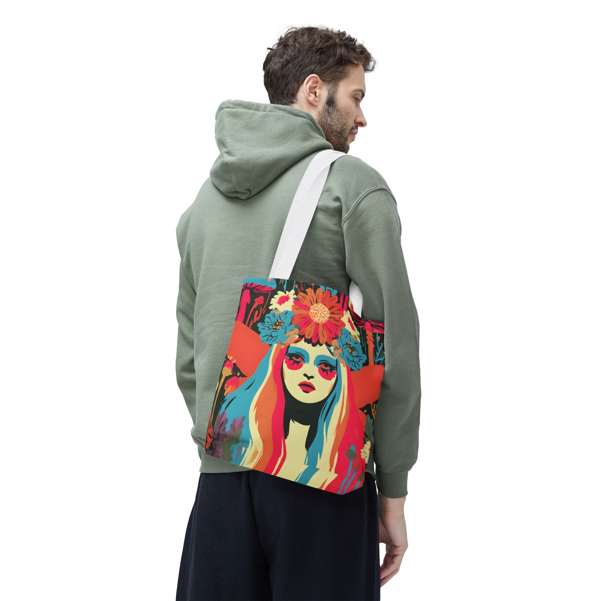 Psychedelic Floral Crown Fairy Portrait Tote