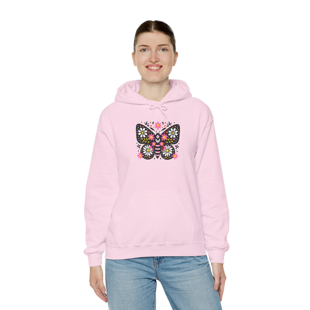 Floral Folk Art Butterfly Hoodie — Colorful Boho Sweatshirt