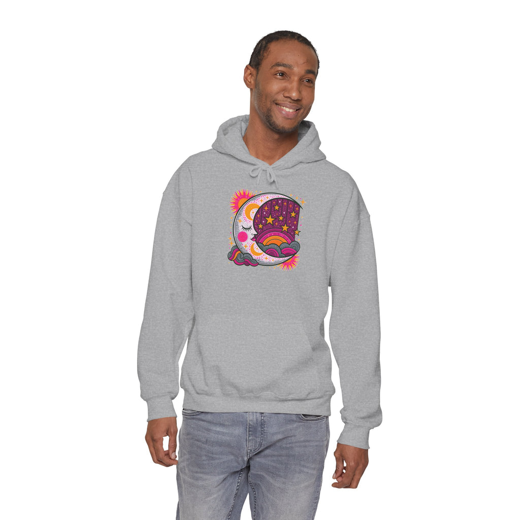 Celestial Dream Moon Hoodie – Vintage Psychedelic Stars & Clouds Sweatshirt