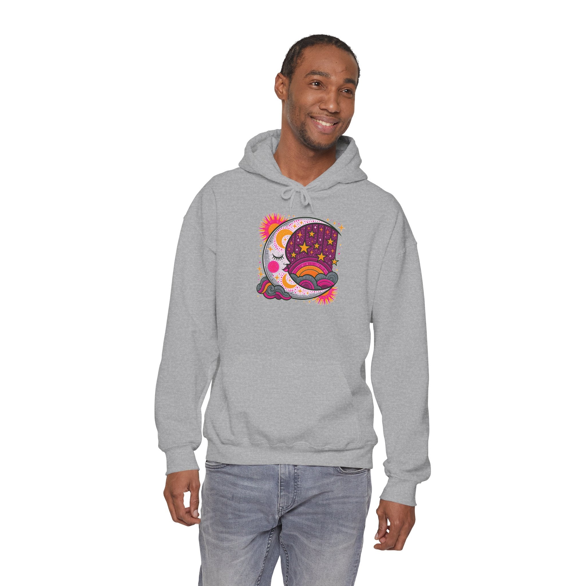 Celestial Dream Moon Hoodie – Vintage Psychedelic Stars & Clouds Sweatshirt