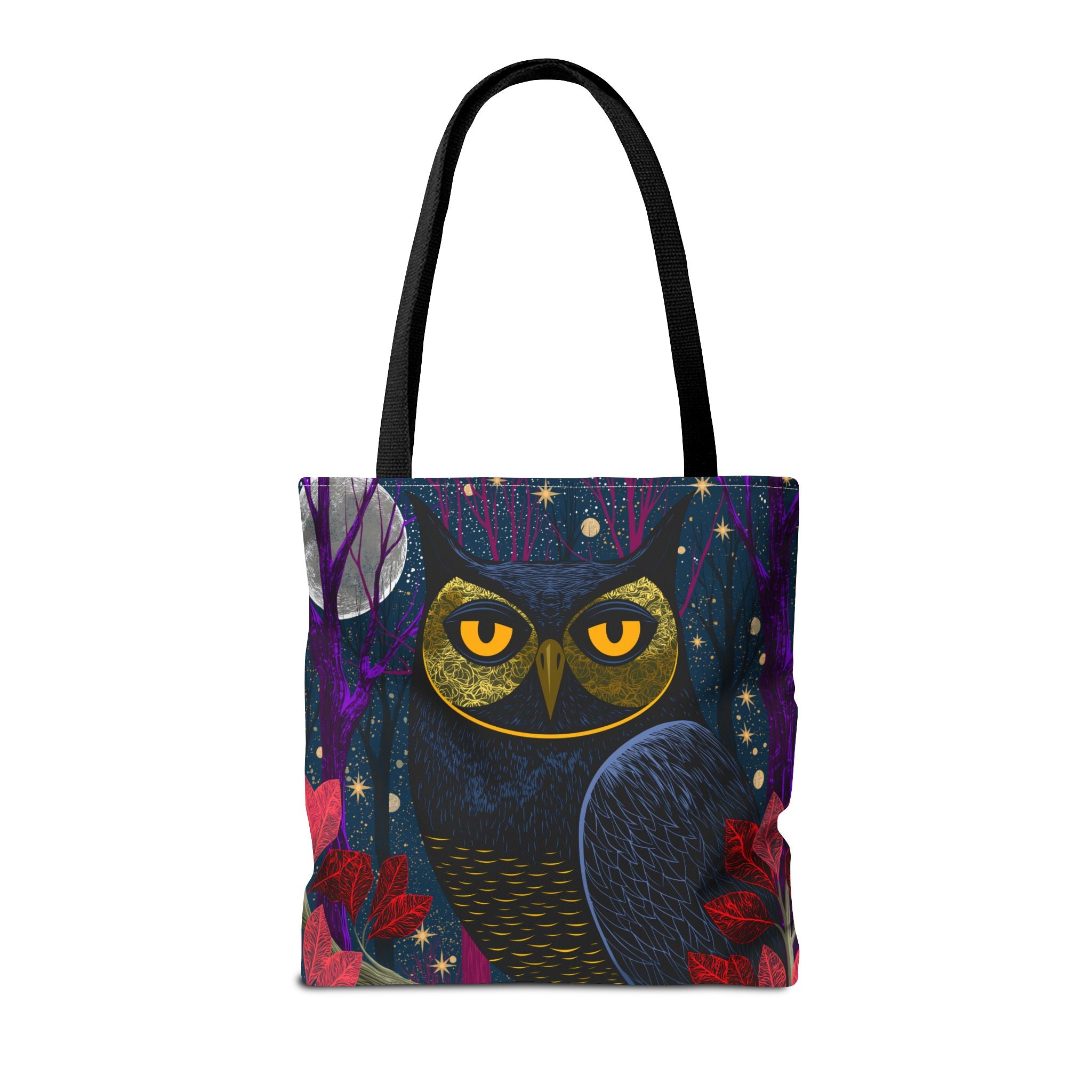 Midnight Owl Tote Bag | Night Forest Illustration, Moonlit Leaves
