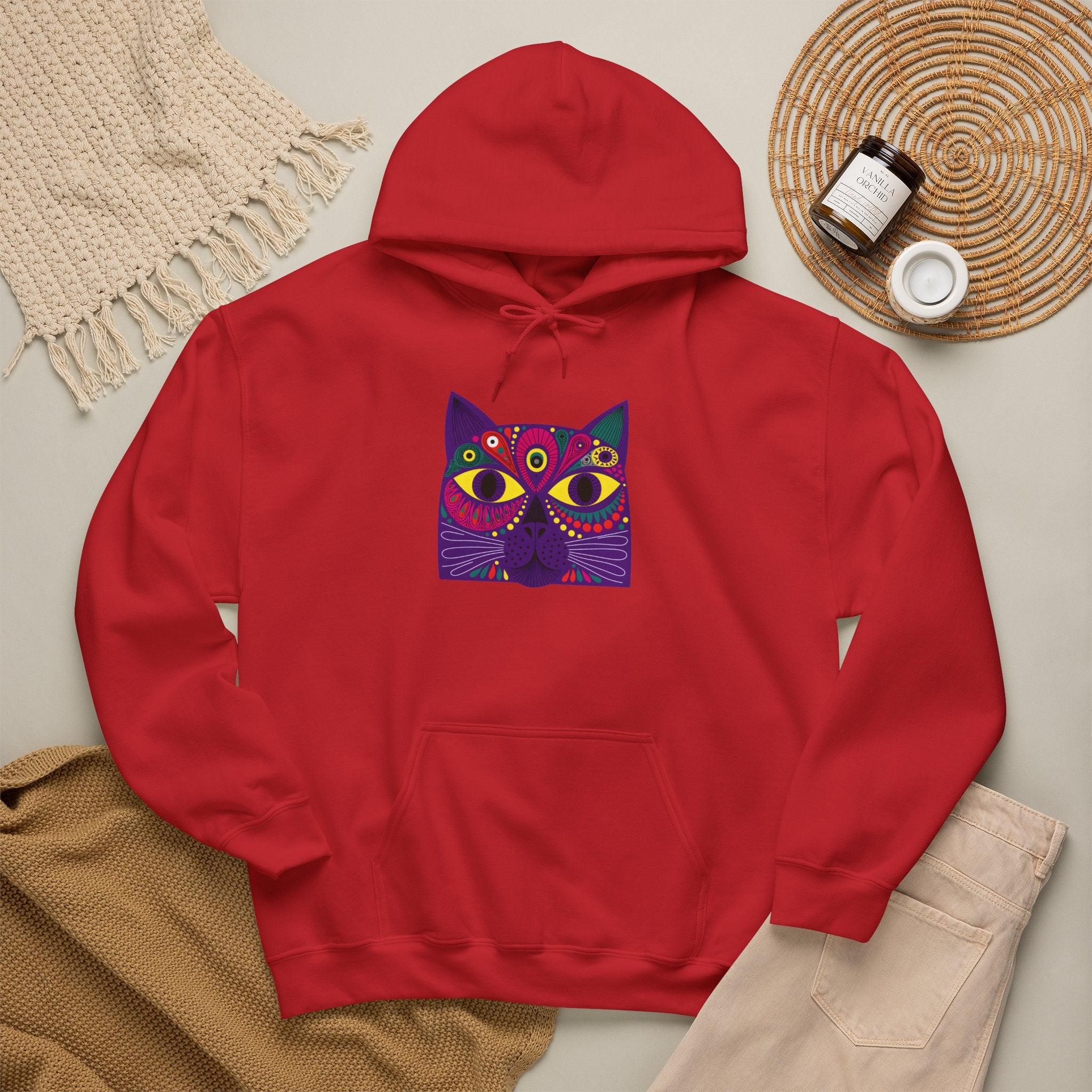 Psychedelic Cat Hoodie - Colorful Third-Eye Cat Graphic Sweatshirt