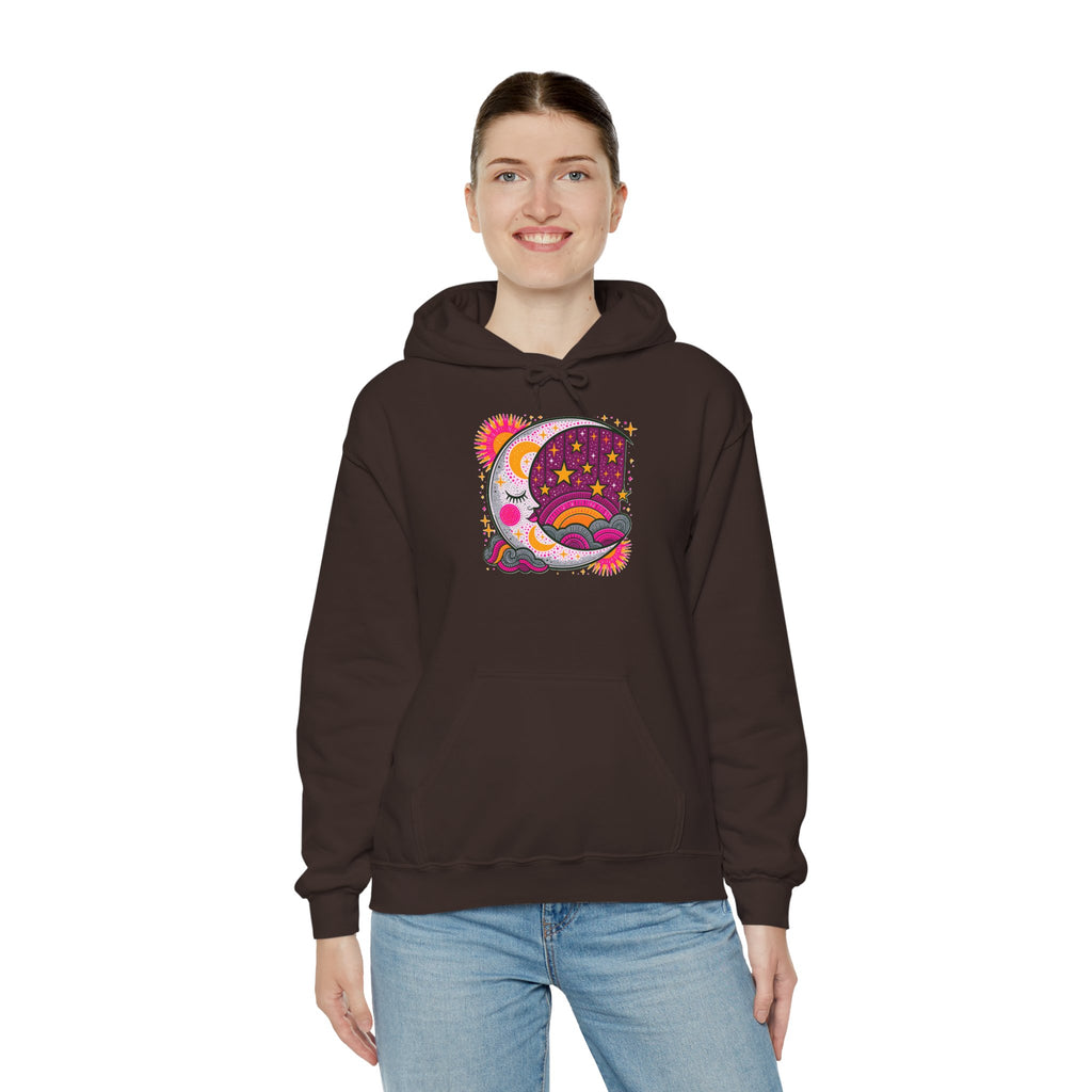 Celestial Dream Moon Hoodie – Vintage Psychedelic Stars & Clouds Sweatshirt