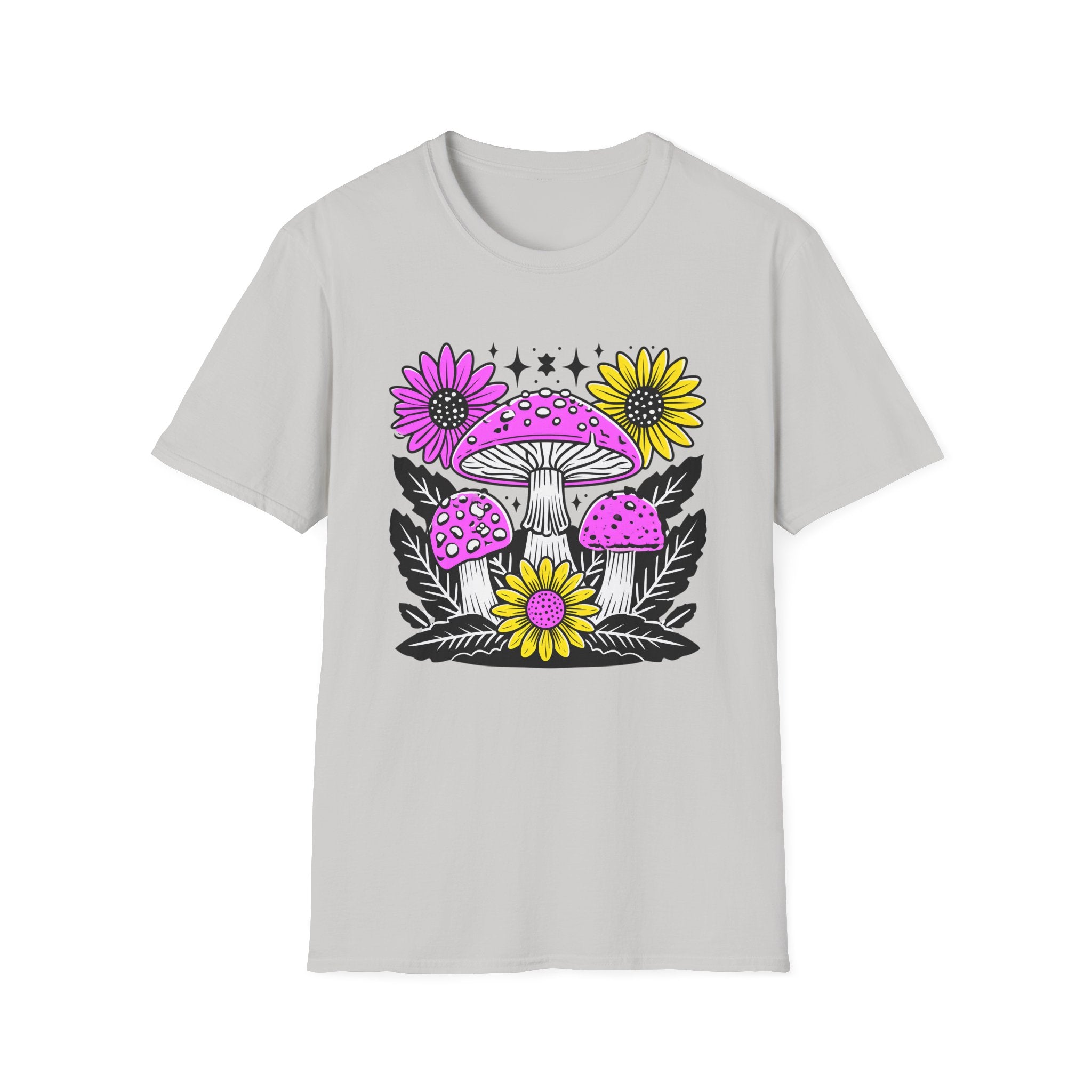 Pink Psychedelic Mushroom T-Shirt | Sunflower Graphic, Retro Mushroom Art