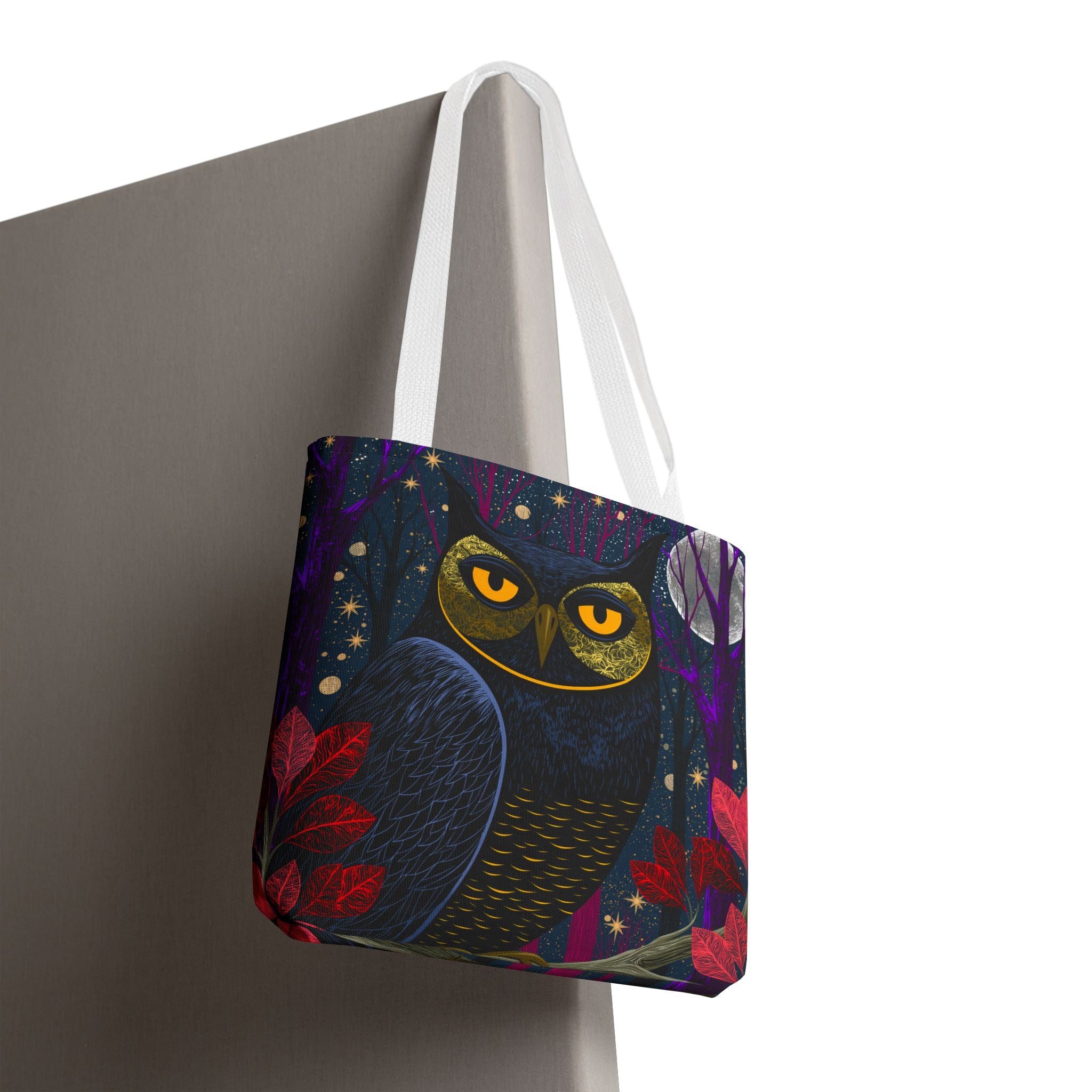 Midnight Owl Tote Bag | Night Forest Illustration, Moonlit Leaves