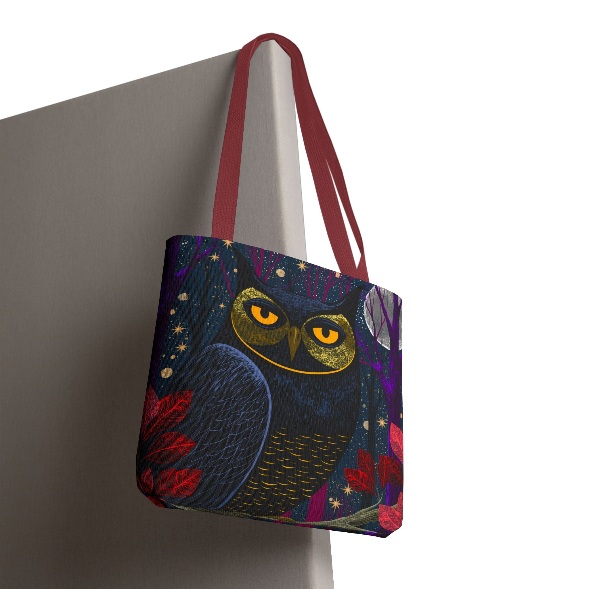 Midnight Owl Tote Bag | Night Forest Illustration, Moonlit Leaves