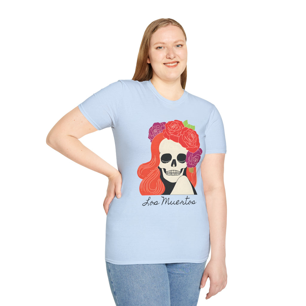 Los Muertos Floral Skull with Flower Crown T-Shirt | La Catrina Art
