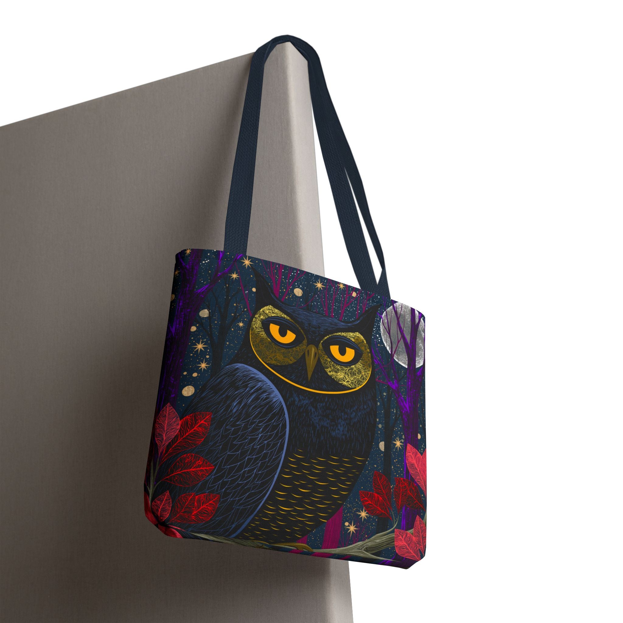 Midnight Owl Tote Bag | Night Forest Illustration, Moonlit Leaves