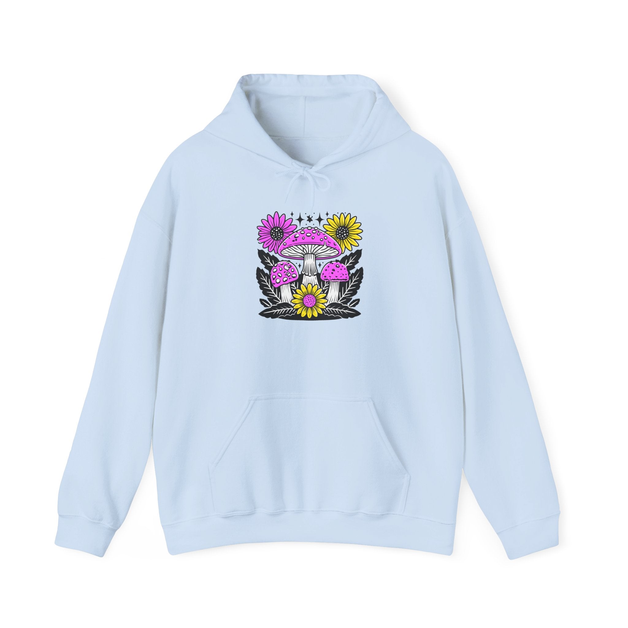 Psychedelic Mushroom Hoodie — Pink & Yellow Floral Shroom Design