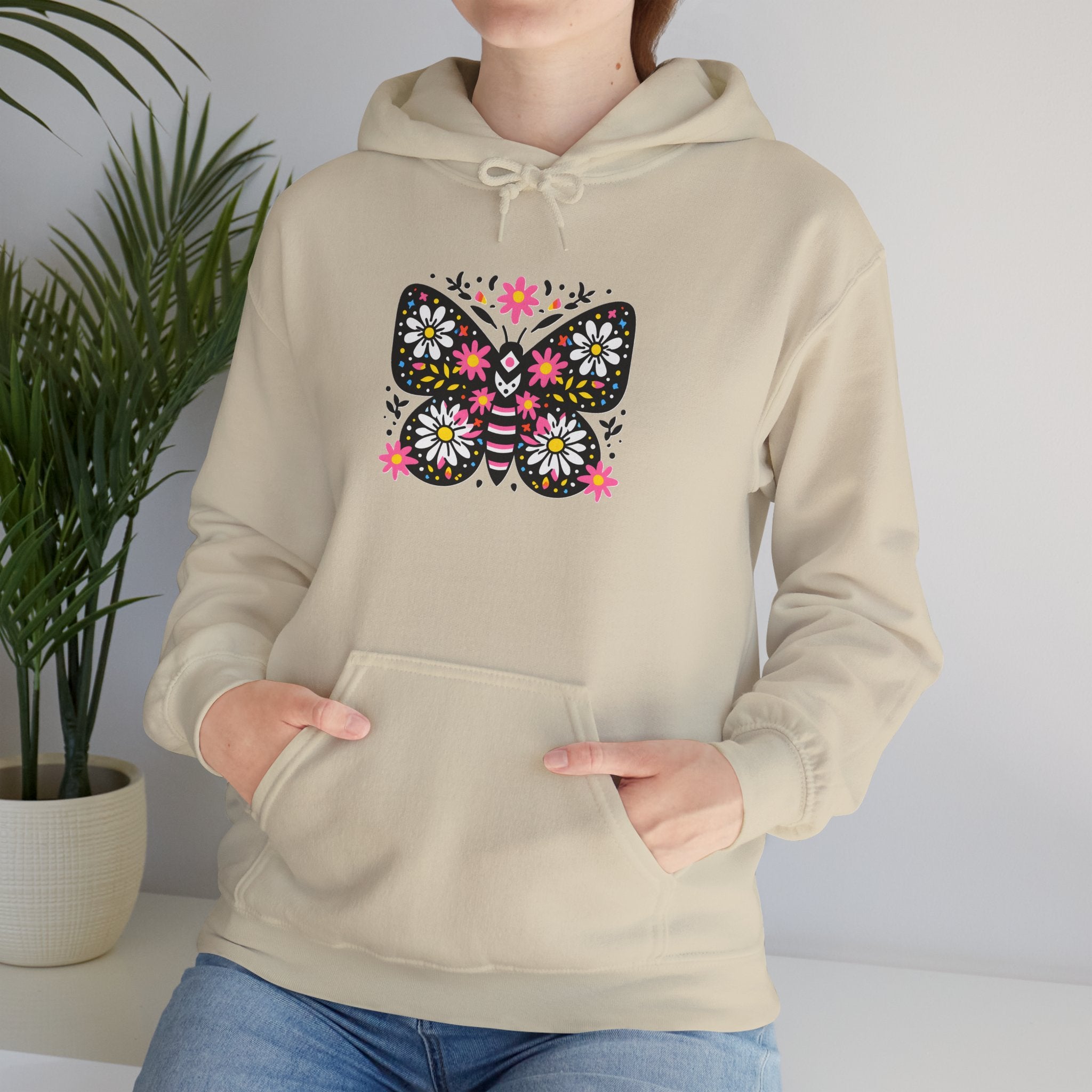 Floral Folk Art Butterfly Hoodie — Colorful Boho Sweatshirt