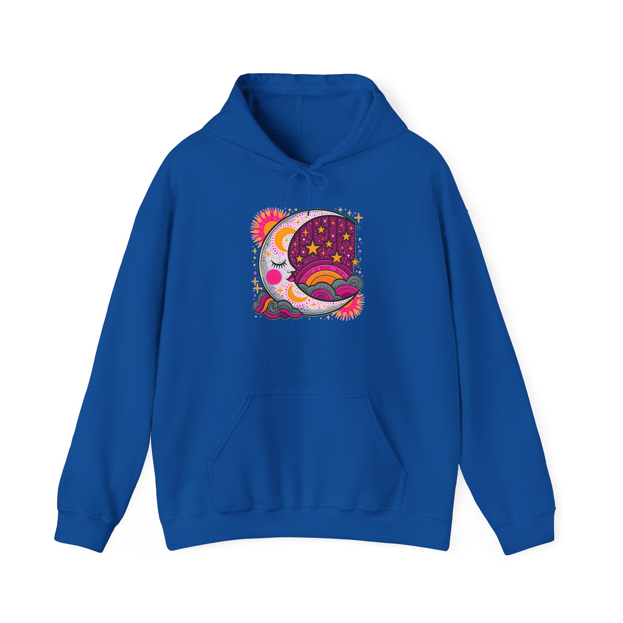 Celestial Dream Moon Hoodie – Vintage Psychedelic Stars & Clouds Sweatshirt
