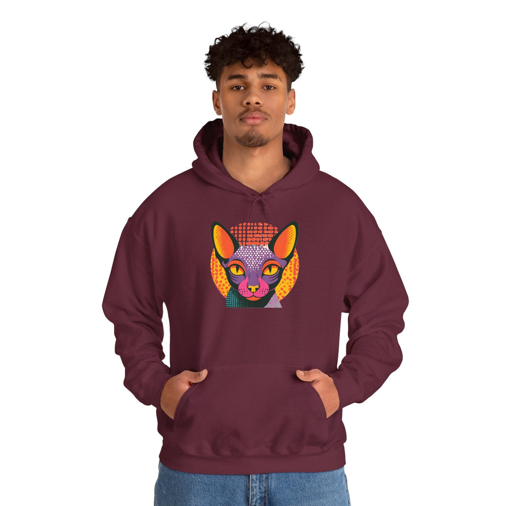 Sphynx Cat Pop Art Hoodie – Colorful Retro Cat Portrait Sweatshirt Printify