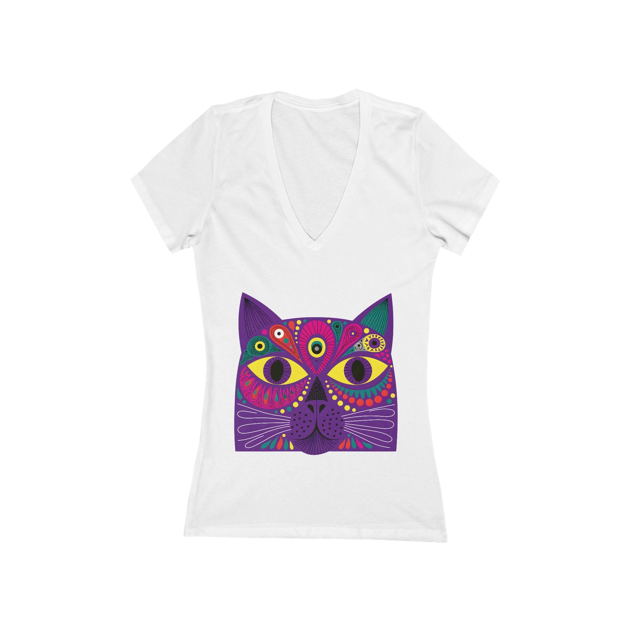 Psychedelic Cat Face Tee | Vivid Purple Cat Graphic Shirt