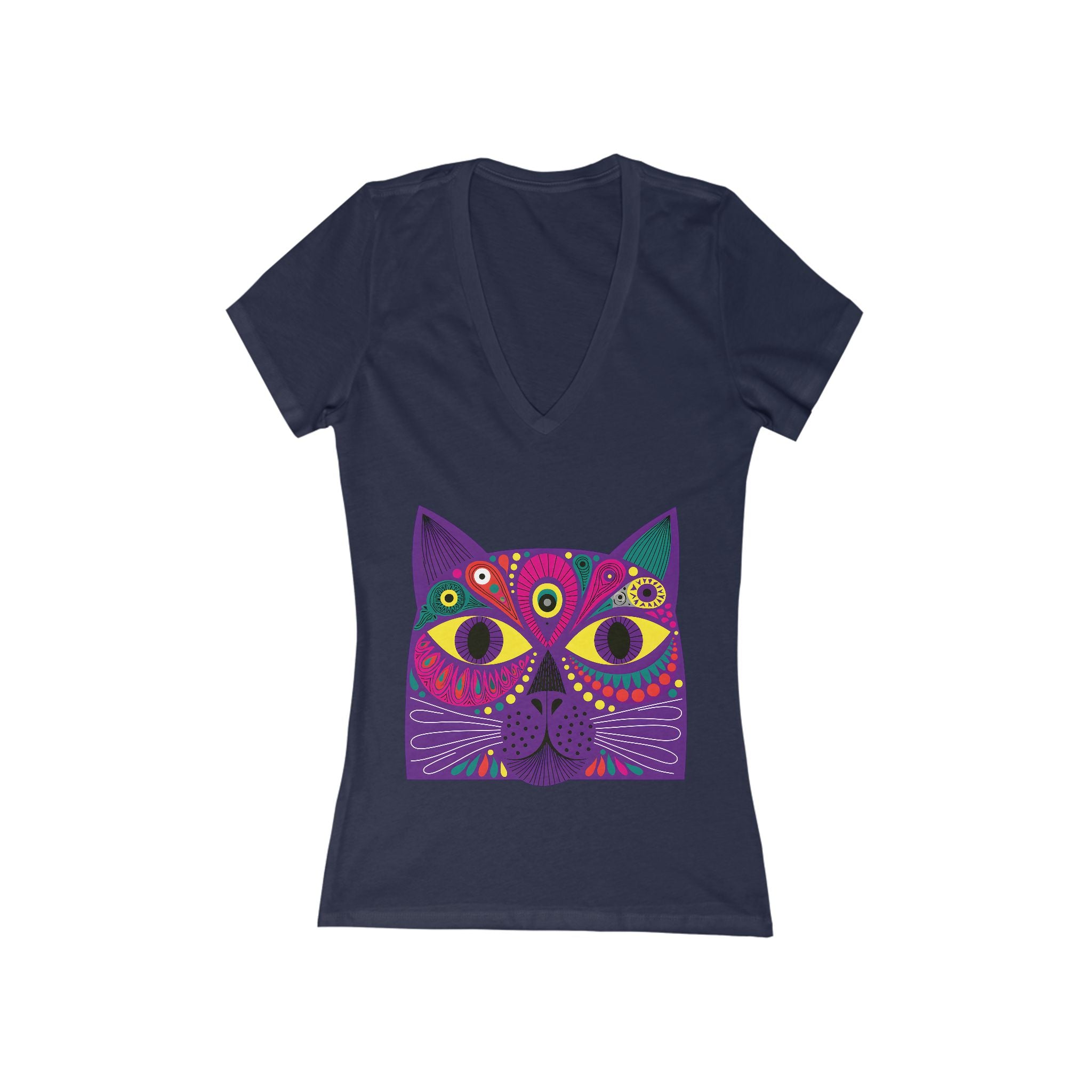 Psychedelic Cat Face Tee | Vivid Purple Cat Graphic Shirt