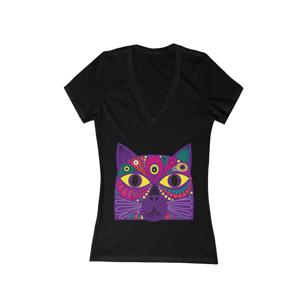 Psychedelic Cat Face Tee | Vivid Purple Cat Graphic Shirt