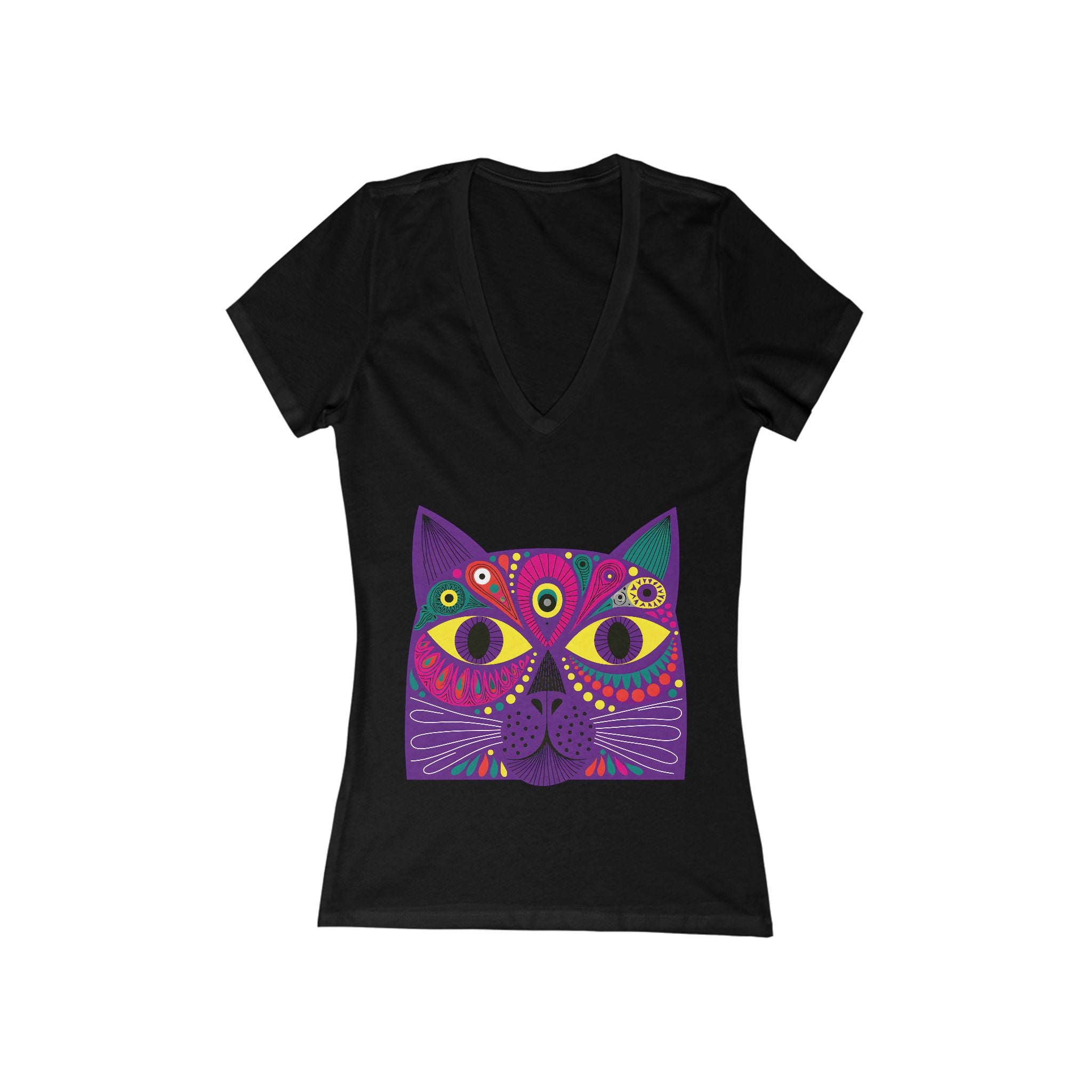 Psychedelic Cat Face Tee | Vivid Purple Cat Graphic Shirt