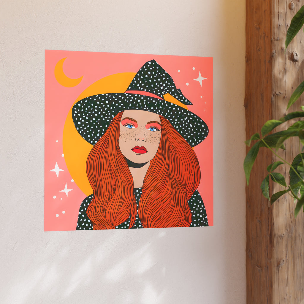 Redhead Witch Illustration Posters | Moon, Stars, Boho Wall Art