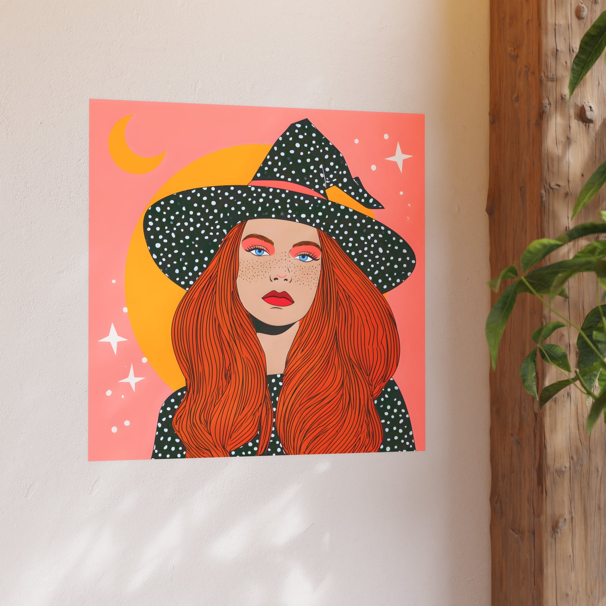 Redhead Witch Illustration Posters | Moon, Stars, Boho Wall Art