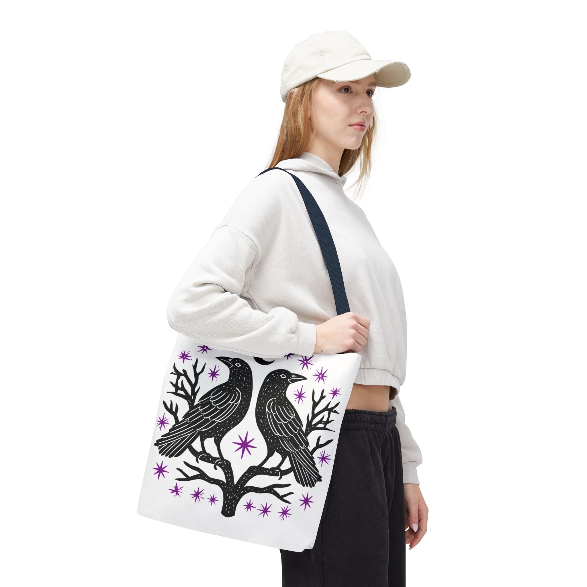 Mystic Raven Moon Tote Bag — Gothic Moon & Stars Canvas Tote Printify
